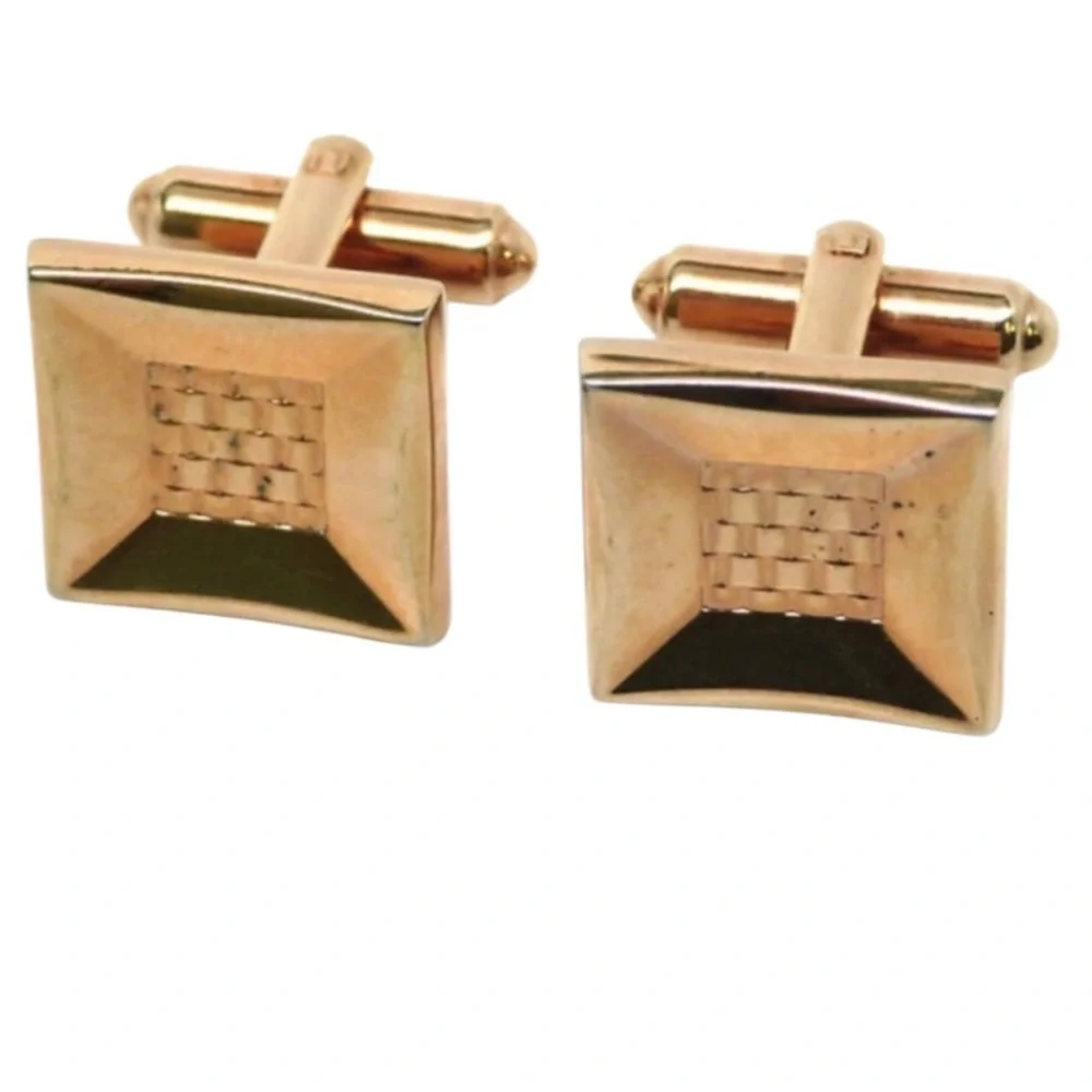 Vintage Gold Tone Square Pyramid Cufflinks Textured Center Mens Formal Accessory